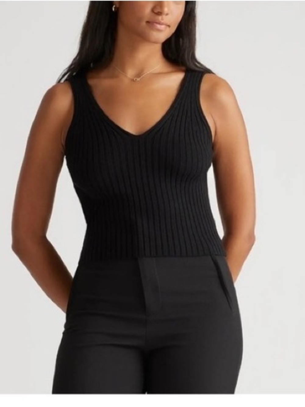 Quince Ribbed V-Neck Eco-Knit Tank Top - Black M